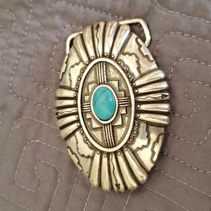Western Vintage Ivan Metal Belt Buckle Faux Turquoise